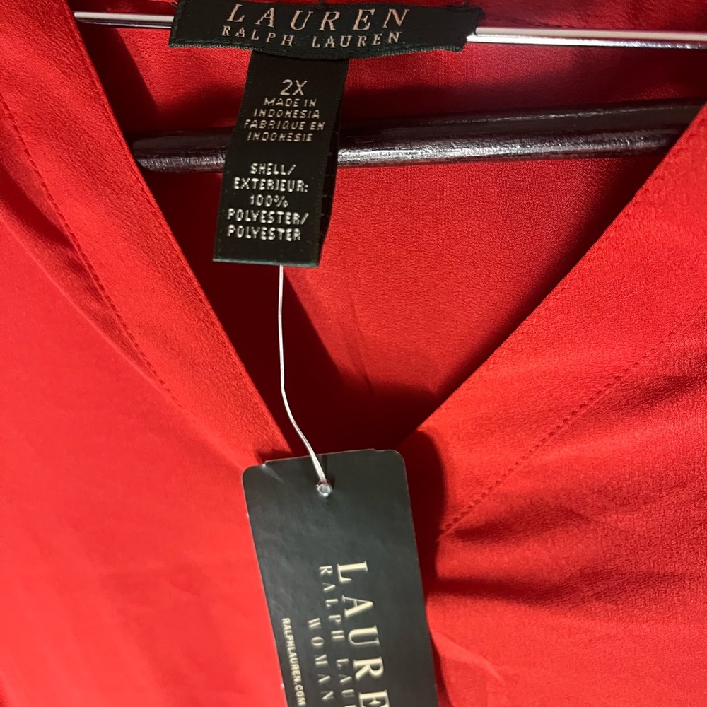 NWT-  Ralph Lauren Vibrant Red V-Neck Blouse